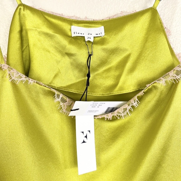 FLEUR DU MAL Straight Neck Lace Trim Cami Top in Chartreuse - Picture 7 of 10